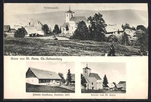 AK St. Anna bei Ob.-Schwanberg, Jöbstls Gasthaus, Kirche von St. Anna, Ortsansicht