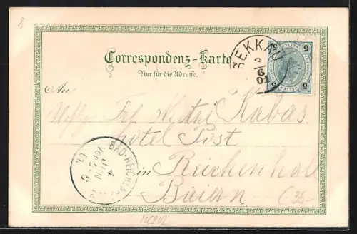 Lithographie Seckau, Klosterhof, Dom von Osten, Blick auf die Abttei