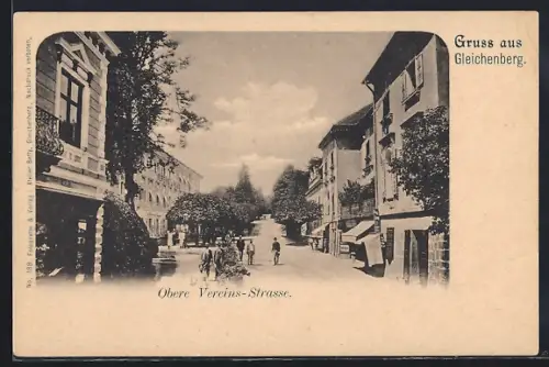 AK Gleichenberg, Obere Vereinsstrasse mit Geschäften und Passanten