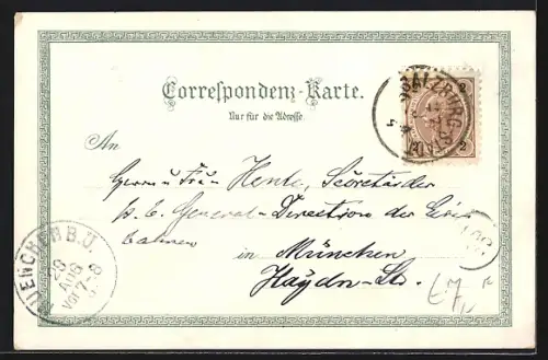 Lithographie Salzburg, Totalansicht vom Kapuzinerberg aus