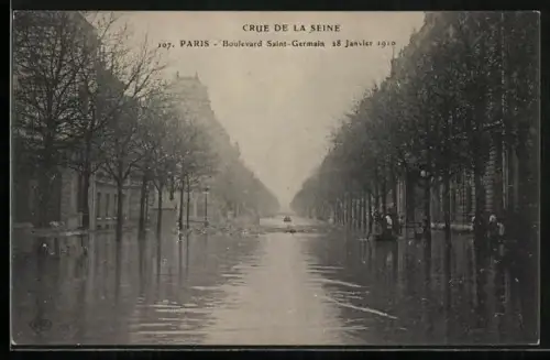 AK Paris, Boulevard Saint-Germain, Crue de la Seine 1910