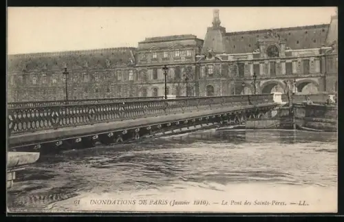 AK Paris, inondations de Paris, janvier 1910, le pont des Saints-Pères, Brücke bei Hochwasser