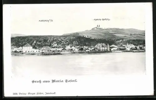 AK Marbach a. D., Ortspanorama mit Blick nach Maria Taferl