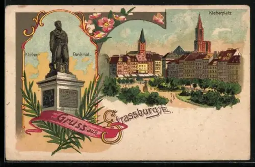 Lithographie Strassburg, Kleber-Denkmal, Kleberplatz