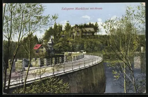 AK Marklissa /Queistal, Talsperre Marklissa mit Hospiz und Sperrmauer