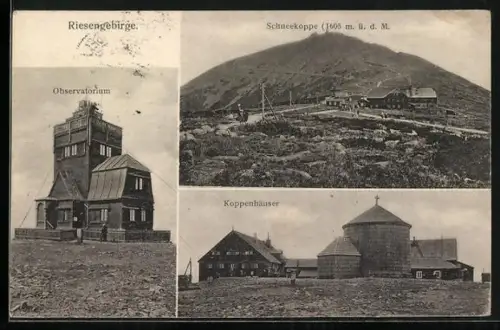 AK Riesengebirge, Schneekoppenhäuser, Observatorium, Schneekoppe