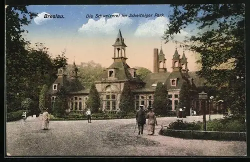 AK Breslau, Cafe Schweizerei im Scheitniger Park