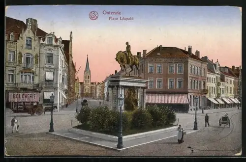 AK Ostende, Place Leopold, Blick zur Kirche