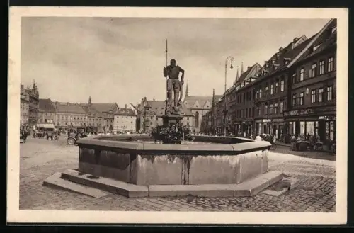 AK Eger, Marktplatz mit Wastl, Geschäfte und Marktstände