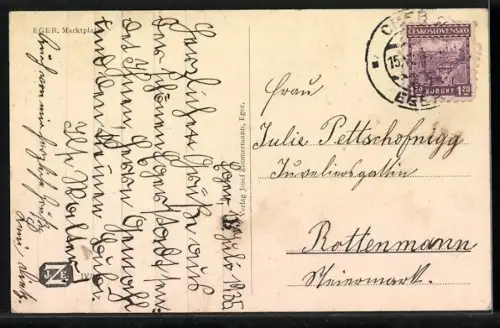 AK Eger, Marktplatz mit Wastl, Geschäfte und Marktstände