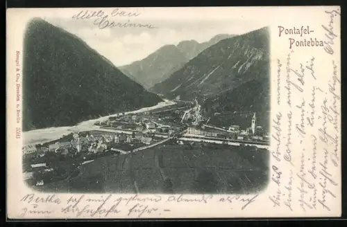 AK Pontafel-Pontebba, Totalansicht aus der Vogelschau