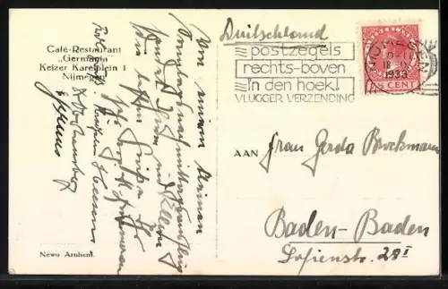 AK Nijmegen, Cafe-Restaurant Germania, Keizer Karelplein 1