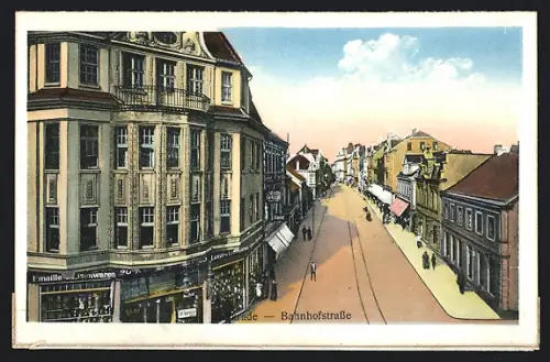 AK Kerkrade, Bahnhofstrasse mit Geschäften aus der Vogelschau