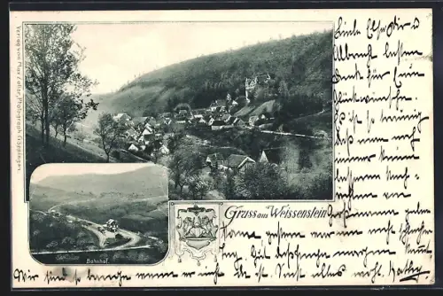 AK Weissenstein / Würtemberg, Bahnhof mit Umgebung, Totalansicht, Wappen