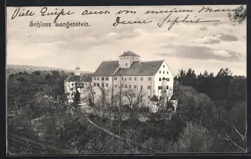 AK Langenstein / Eigeltingen, Schoss Langenstein aus der Vogelschau