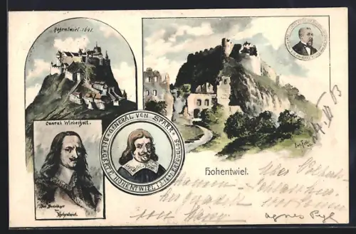 Künstler-AK Eugen Felle: Singen / Hohentwiel, der Hohentwiel 164, Porträt von Conrad Wiederholz, Verteider Hohentwiel
