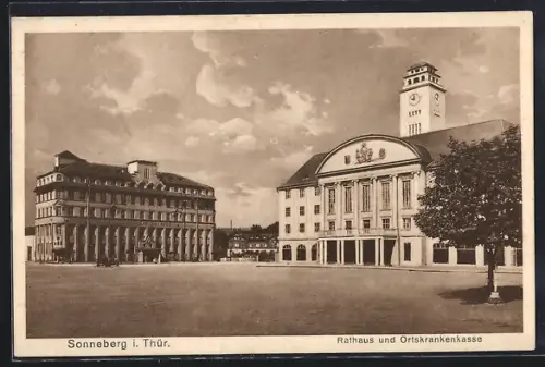 AK Sonneberg / Thüringen, Markt mit Ortskrankenkasse u. Rathaus