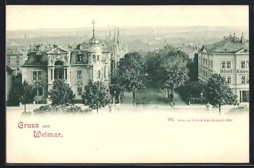 AK Weimar / Thüringen, Strassenpartie mit Hotel Kaiserin Augusta