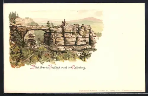 Lithographie Rosenberg, Blick über das Prebischthor