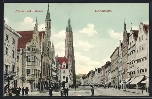 AK Landshut / Isar, Altstadt mit Rathaus