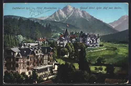 AK Igls, Hotel Maximilian und Grand Hotel Igler Hof mit Serles