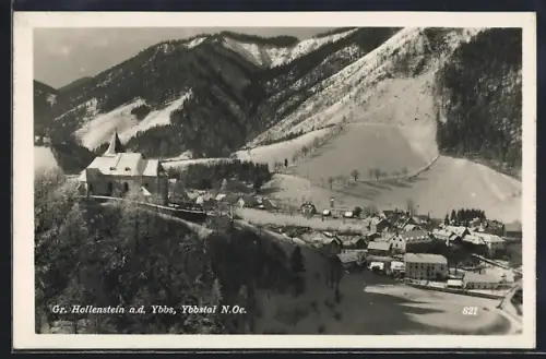 AK Gr. Hollenstein a. d. Ybbs, Teilansicht mit Kirche im Schnee