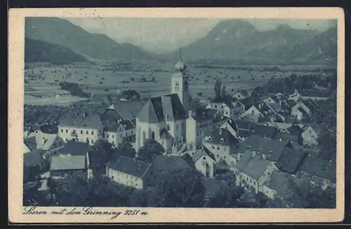 AK Liezen, Teilansicht mit Kirche und dem Grimming