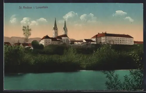 AK St. Andrae i. Lavanttale, Uferpartie mit Kirche