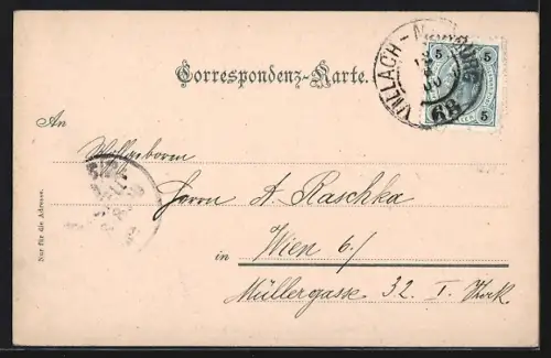 Passepartout-AK Krumpendorf a. Wörthersee, Ortspartie mit Blick auf das obere Seebecken und die Alpen