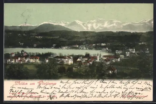 AK Velden a. Wörthersee, Ortspanorama mit Bergen