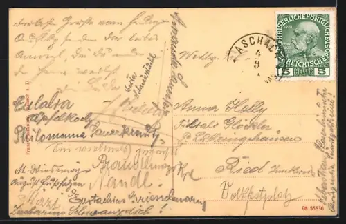 AK Aschach a. Donau, Uferpartie mit Dampfer