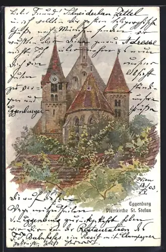 Künstler-AK Eggenburg, Pfarrkirche St. Stefan