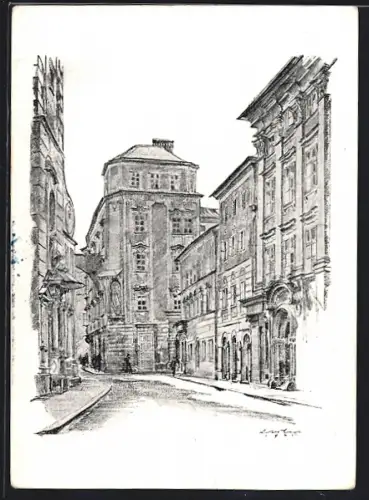 Künstler-AK Linz, An der Pfarrkirche