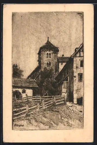 Künstler-AK Bürglen, Ortspartie