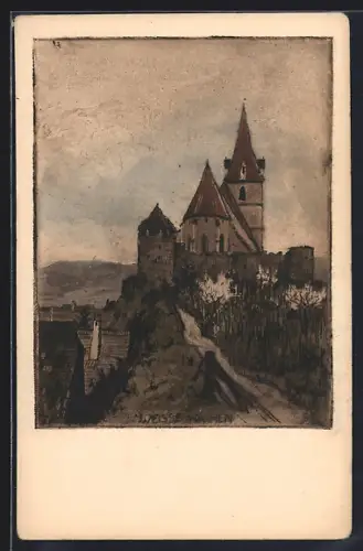 Künstler-AK Weissenkirchen, Blick auf die Kirche