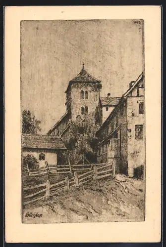 Künstler-AK Bürglen, Ortspartie