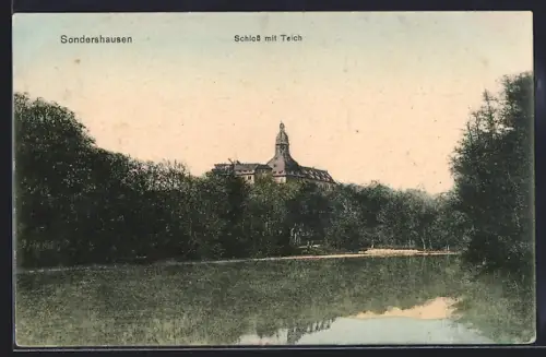 AK Sondershausen / Thüringen, Schloss mit Teich