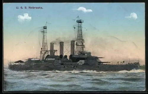 AK Kriegsschiff USS Nebraska in Fahrt