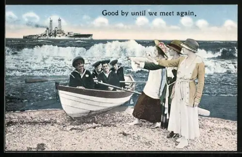 AK US-amerikanische Matrosen verabschieden sich von ihren Liebsten, Kriegsschiff