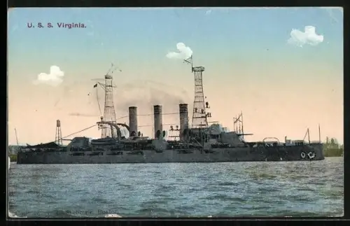 AK Kriegsschiff USS Virginia auf See