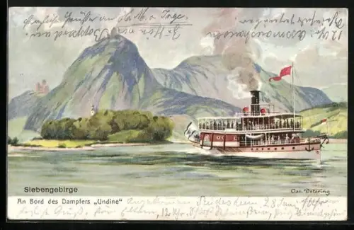 Künstler-AK Rheindampfer Undine vor dem Siebengebirge, Köln-Düsseldorfer Rheindampfschiffahrt