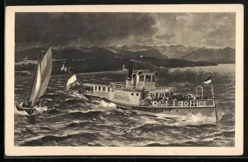 AK Dampfschiff Ludwig im Gewittersturm auf dem Starnberger See