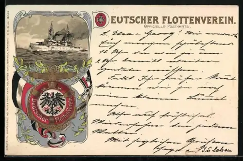 Lithographie Kriegsschiff auf hoher See, Deutscher Flottenverein