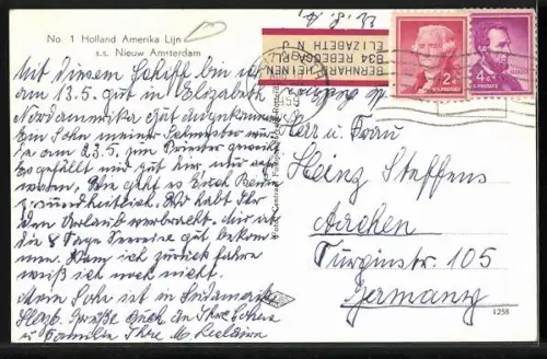 AK Passagierschiff SS Nieuw Amsterdam auf See