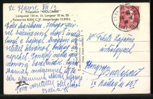 AK Passagierschiff Colombie vor Anker