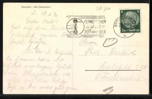 AK Passagierschiff Der Deutsche mit Passagieren an Deck