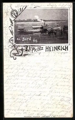 Lithographie Passagierschiff Prinz Heinrich auf See