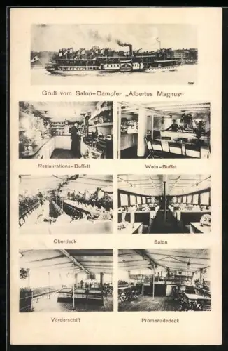 AK Passagierschiff Albertus Magnus, Restaurations-Buffet, Wein-Buffet, Salon