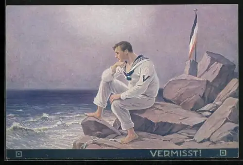 AK Zurückgelassener Matrose in Uniform schaut auf die See