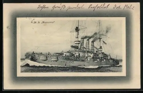 AK Kriegsschiff SMS Hannover in Fahrt